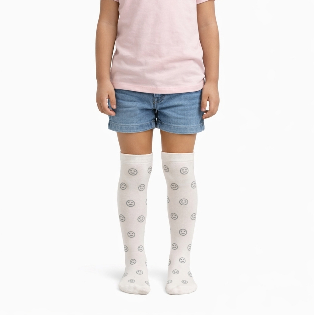 Cat & Jack Footed Tights 2 Pair 7-10 Patterned With Smiley Faces